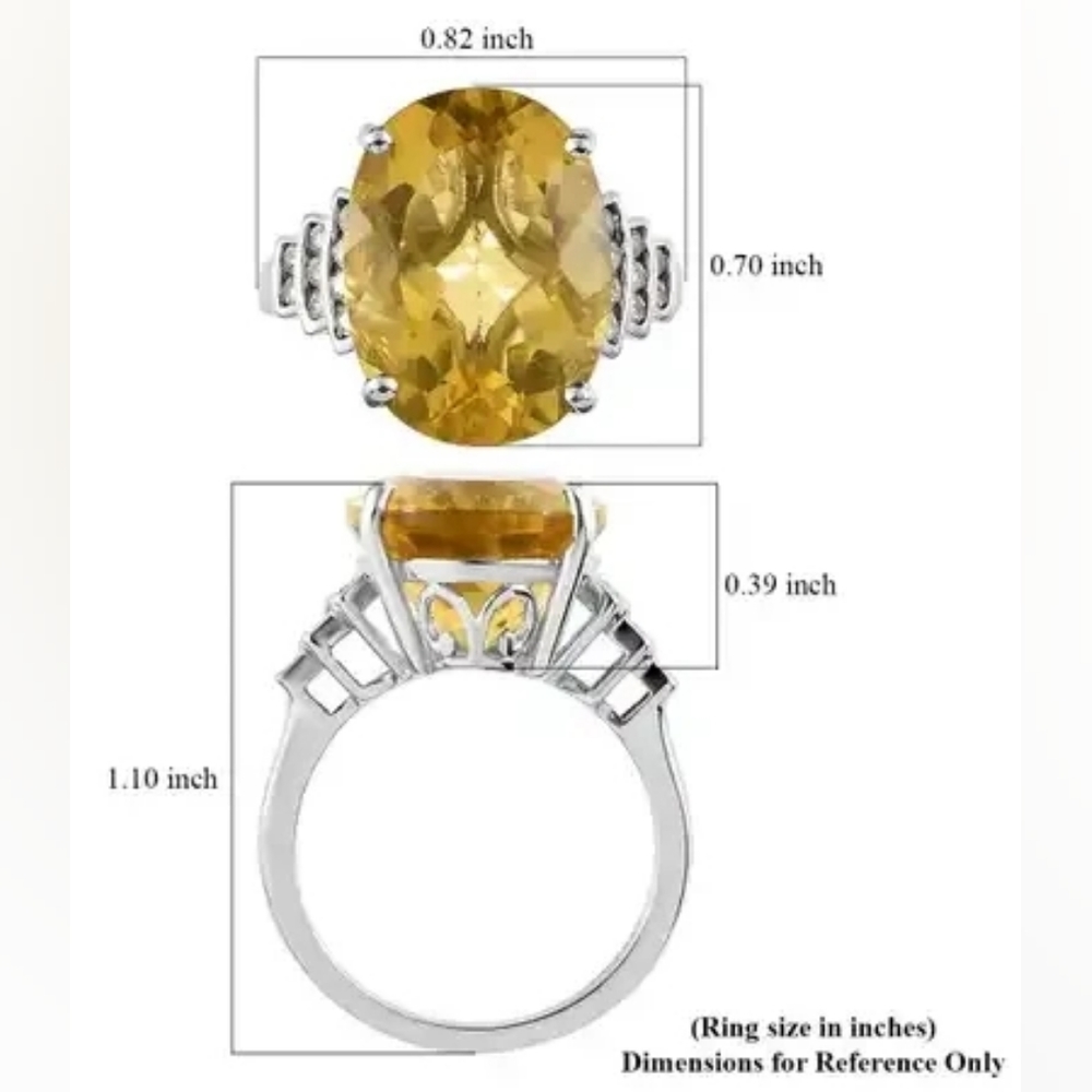 Canary Fluorite and White Zircon Ring in Platinum Over Sterling Silver - Picture 6 of 6